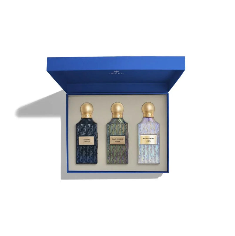 IBRAQ Diamond Blue Box 2 perfume gift set with three 75ml fragrances